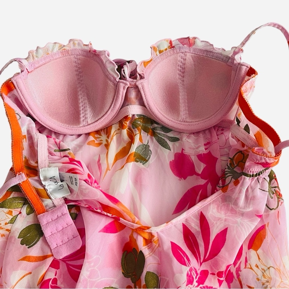 La Senza Pink Floral Tie-Front Satin Chemise - Picture 8 of 9